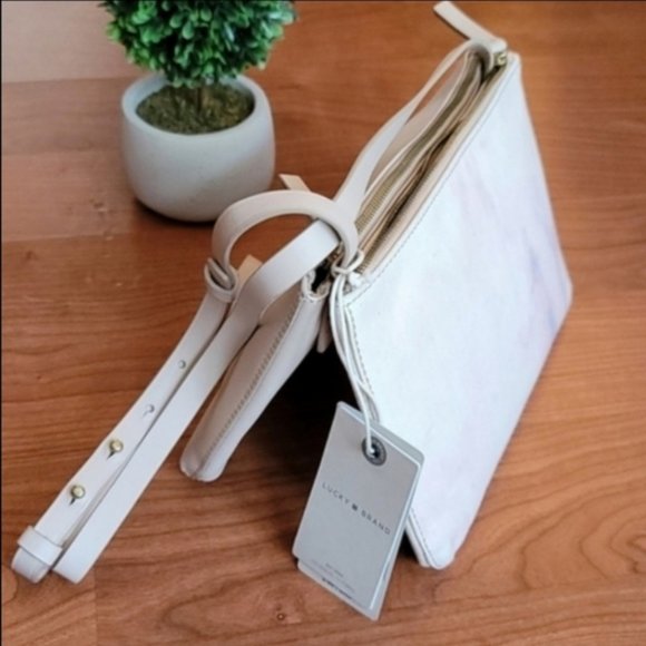 LUCKY BRAND 2-in-1 Convertible Leather Canvas Macademia NWT - Picture 3 of 8